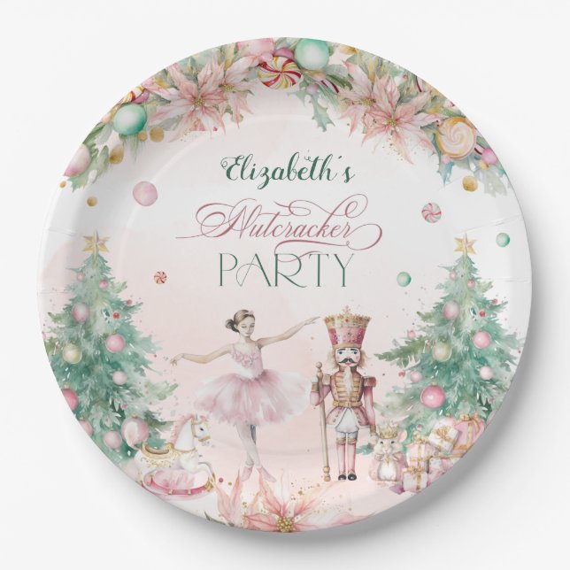 Pastel Nutcracker Ballerina Birthday Party Paper Plates (Front)