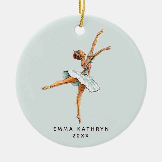 Pastel Nutcracker Ballet Personalized Ballerina Ceramic Ornament (Front)