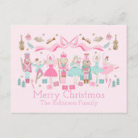 Pastel Nutcracker Ballet Pink Christmas Postcard