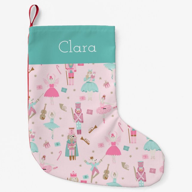 Pastel Nutcracker Ballet Pink Christmas Small Christmas Stocking (Front)