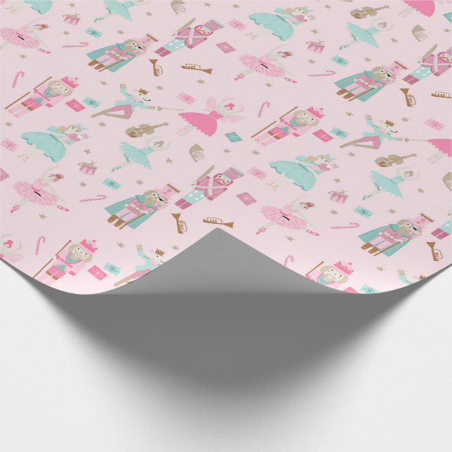 Pastel Nutcracker Ballet Pink Wrapping Paper (Corner)