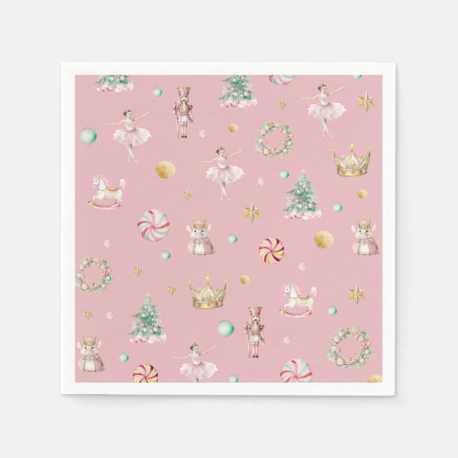 Pastel Nutcracker Christmas Birthday Party Napkins (Front)