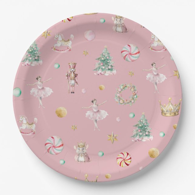 Pastel Nutcracker Christmas Birthday Party Paper Plates (Front)
