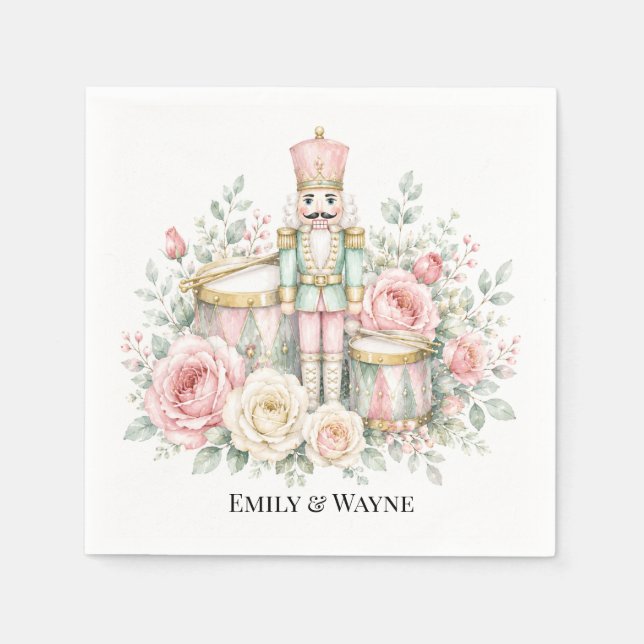 Pastel Nutcracker Christmas Wedding Napkins (Front)