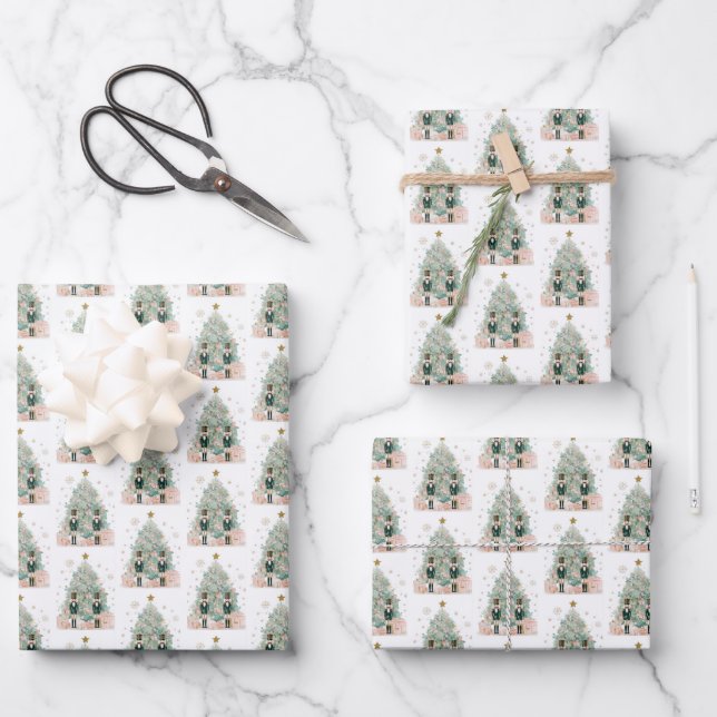 Pastel Nutcracker Christmas Wrapping Paper Sheets (Front)