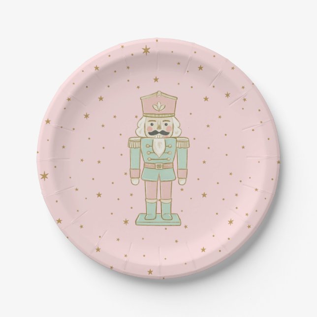 "Pastel Nutcracker Party Plate – Whimsical Holiday (Front)