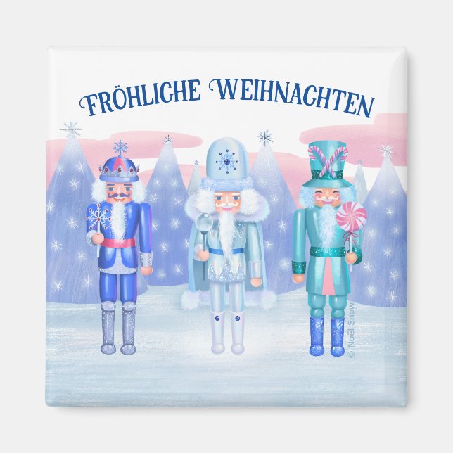 Pastel Nutcrackers Merry Christmas in German Magnet (Front)