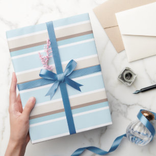 Pastel Ocean Blue Beige Brown White Stripe Pattern Wrapping Paper