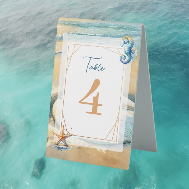 Pastel Ocean Coastal Sand dollar Wedding  Table Tent (Creator Uploaded)