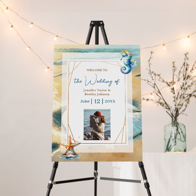 Pastel Ocean Coastal Sand dollar Wedding Welcome Foam Board (In Situ (Stand))