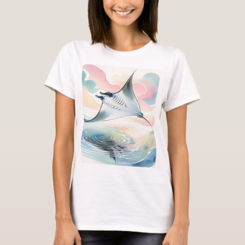 Pastel Ocean Gliding Manta Ray T_Shirt