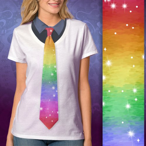 Pastel Ocean Impressionist Rainbow Sparkle Neck Tie