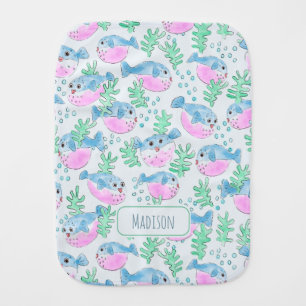 Pastel Ocean Puffer Fish Baby Print Baby Burp Cloth