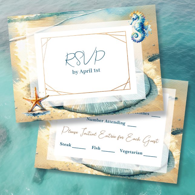 Pastel Ocean Sand dollar Wedding RSVP Invitation (Creator Uploaded)