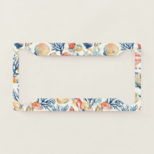 Pastel Ocean Shells with Delicate Coral Twigs License Plate Frame