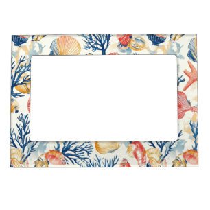 Pastel Ocean Shells with Delicate Coral Twigs Magnetic Frame