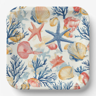 Pastel Ocean Shells with Delicate Coral Twigs Paper Plates
