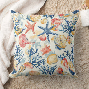 Pastel Ocean Shells with Delicate Coral Twigs Throw Pillow