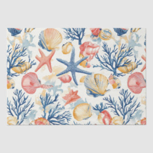 Pastel Ocean Shells with Delicate Coral Twigs Tissue Paper