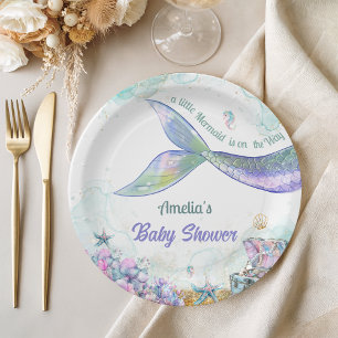 Pastel Ocean Sparkle Mermaid Tail Girl Paper Plates