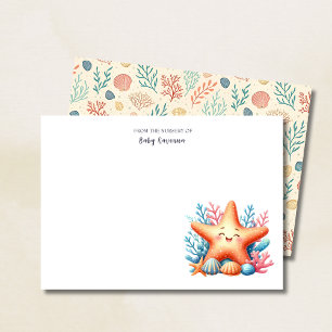 Pastel Ocean Starfish Custom Name Nursery Note Card