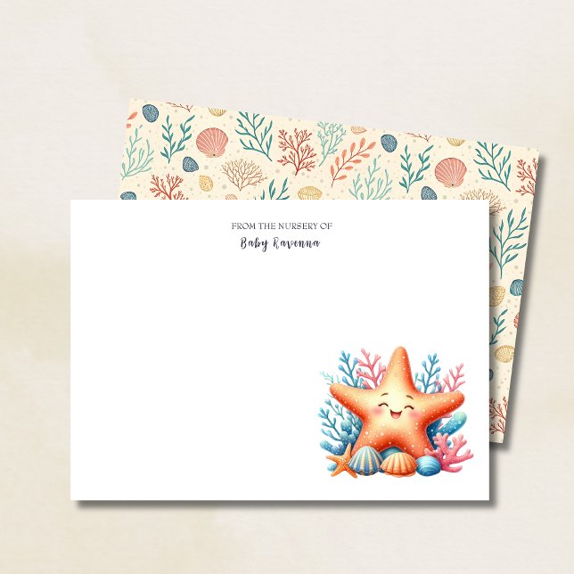 Pastel Ocean Starfish Custom Name Nursery  Note Card (Creator Uploaded)