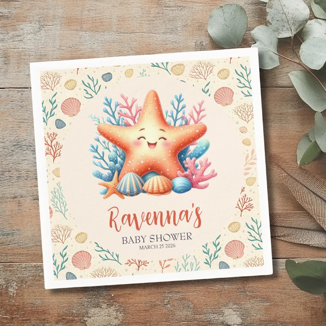 Pastel Ocean Starfish Personalized Baby Shower Napkins (Creator Uploaded)
