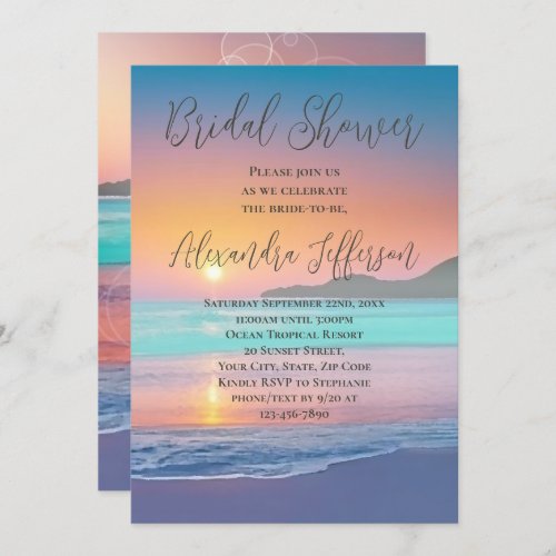 Pastel Ocean Sunset Beach Bridal Shower Invitation