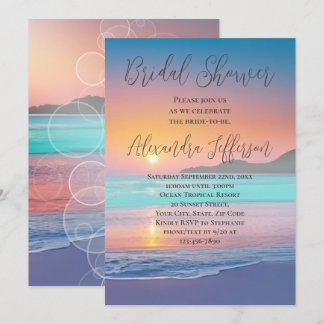 Pastel Ocean Sunset Beach Bridal Shower Invitation