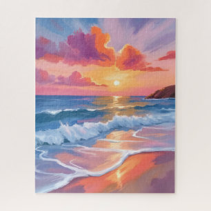 Pastel Ocean Sunset Colorful Beach Painting Jigsaw Puzzle