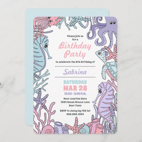 Pastel Ocean Theme Sea Life Birthday Invitation