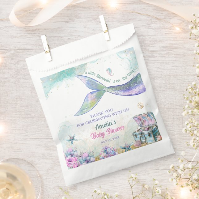 Pastel Ocean Treasure Mermaid Girl Favor Bag (Clipped)