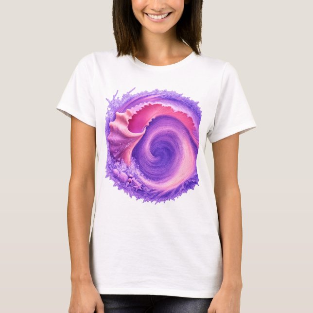Pastel Ocean Whirlpool Shell Art Shirt | Pink Purp (Front)