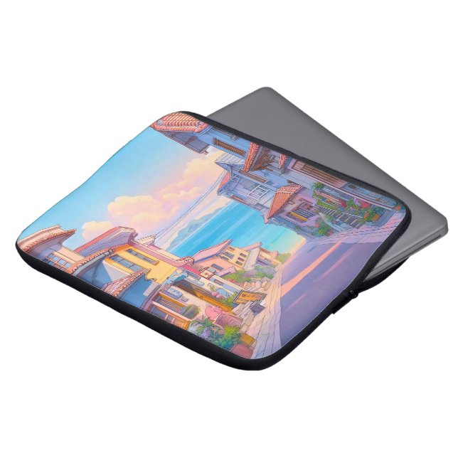 Pastel Okinawa Seaside Street Laptop Sleeve (Front Top)