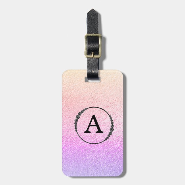 *~* Pastel Ombre + Black Monogram Diamond Bling Luggage Tag (Front Vertical)