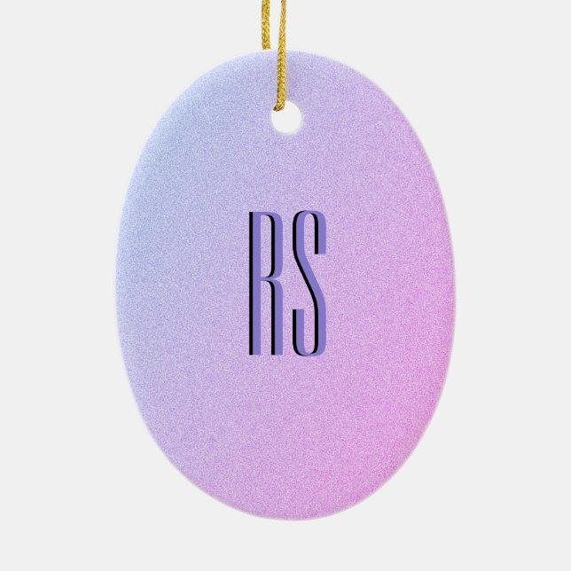 Pastel Ombre Glitter Monogram Ceramic Ornament (Back)