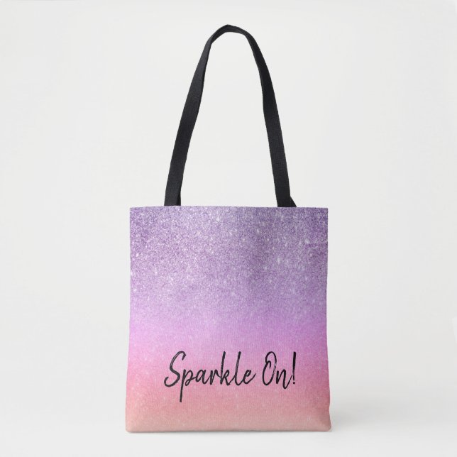 *~* Pastel Ombre Glitter Peach Purple Tote Bag (Front)