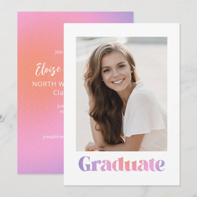 Pastel Ombre Modern Photo Graduation Celebration Invitation (Front/Back)