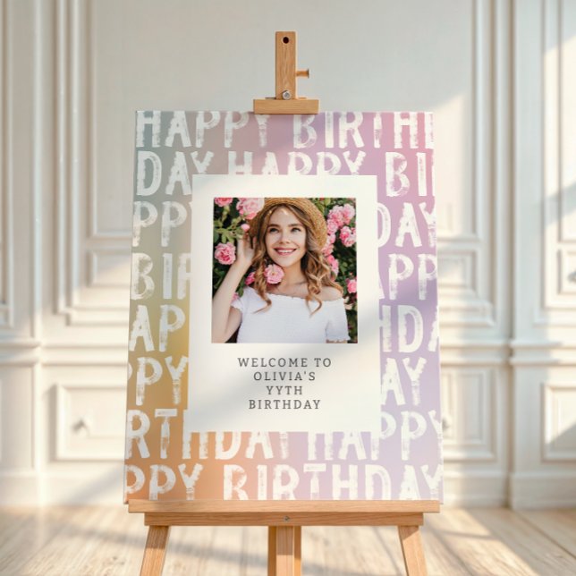 Pastel Ombre Photo Birthday Welcome Sign (Creator Uploaded)