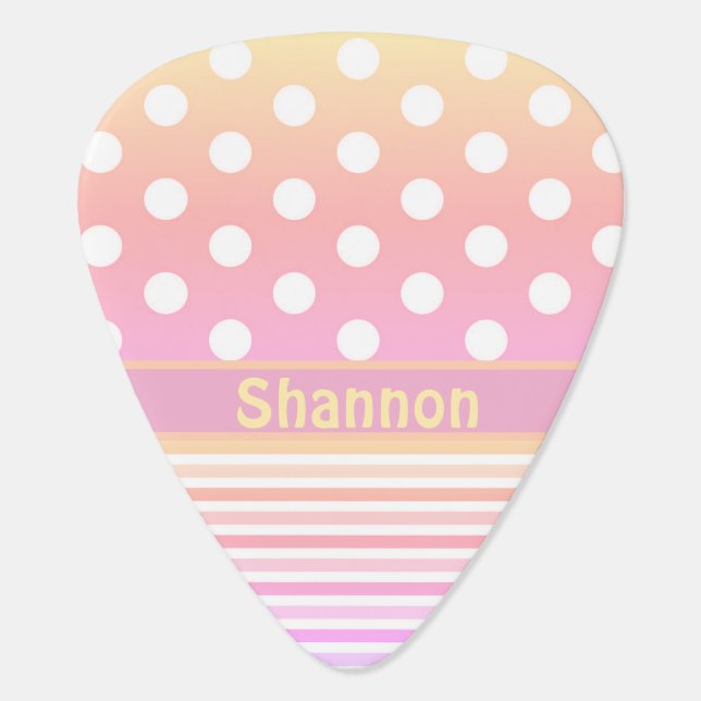 Pastel Ombre Pink Orange Yellow Monogrammed Guitar Pick (Back)
