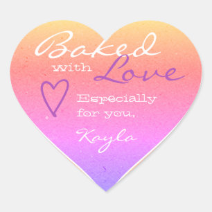 Pastel Ombre Purple Pink Made Love Heart Shape Sticker