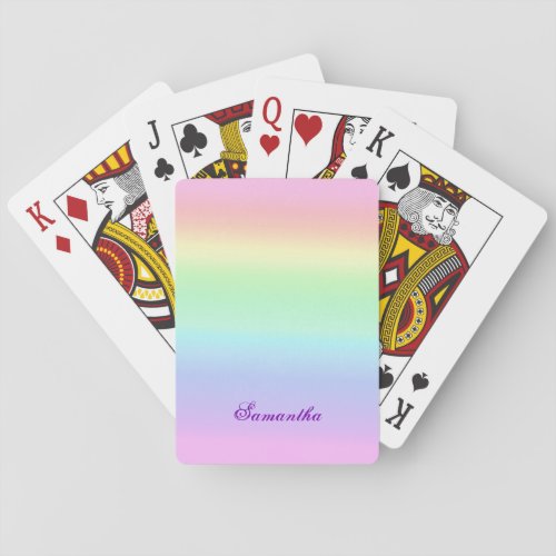 Pastel Ombre Rainbow Add Your Name Poker Cards