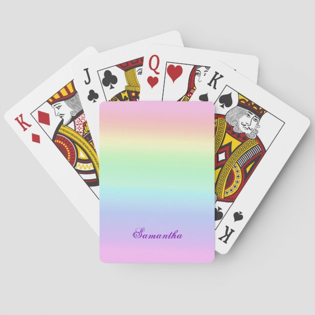 Pastel Ombre Rainbow Add Your Name Poker Cards (Back)