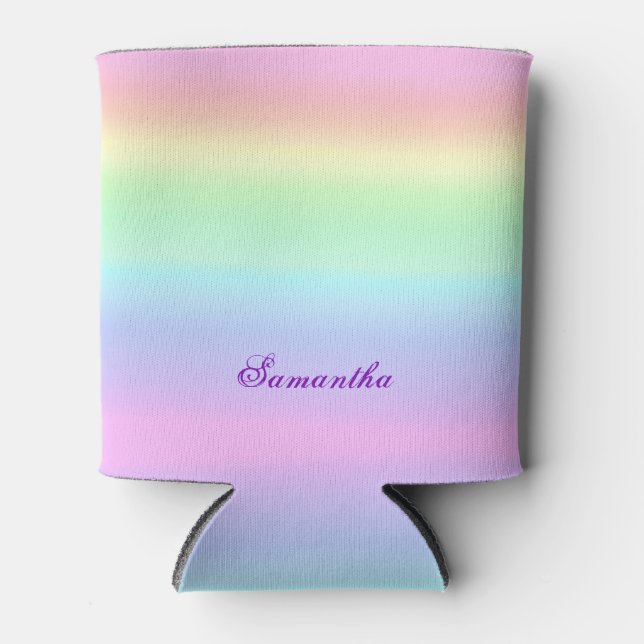 Pastel Ombre Rainbow Can Cooler (Front)