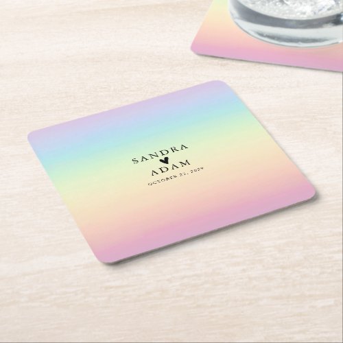 Pastel Ombre Rainbow Colors Wedding Favor Square Paper Coaster