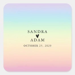 Pastel Ombre Rainbow Colors Wedding Favor Square Sticker