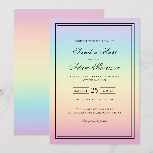 Pastel Ombre Rainbow Colors Wedding  Invitation (Front/Back)