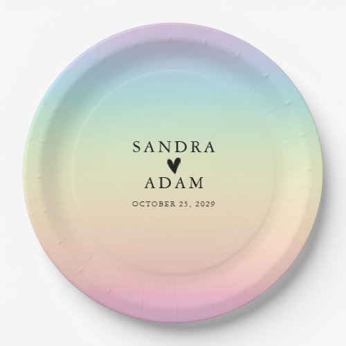 Pastel Ombre Rainbow Colors Wedding Paper Plates