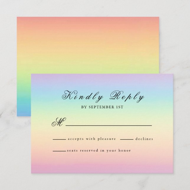 Pastel Ombre Rainbow Colors Wedding RSVP Card (Front/Back)