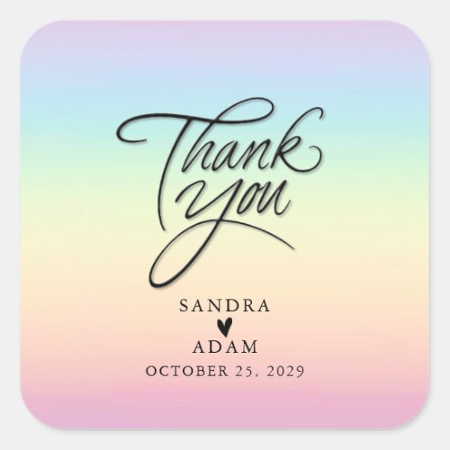 Pastel Ombre Rainbow Colors Wedding Thank You  Square Sticker